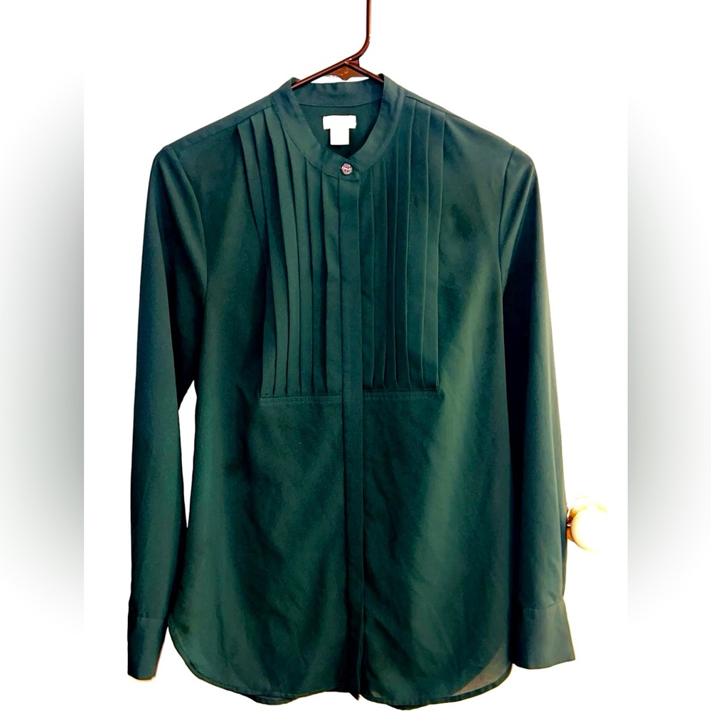 Like new emerald dark green J. Crew Puff long sleeve tunic blouse XS